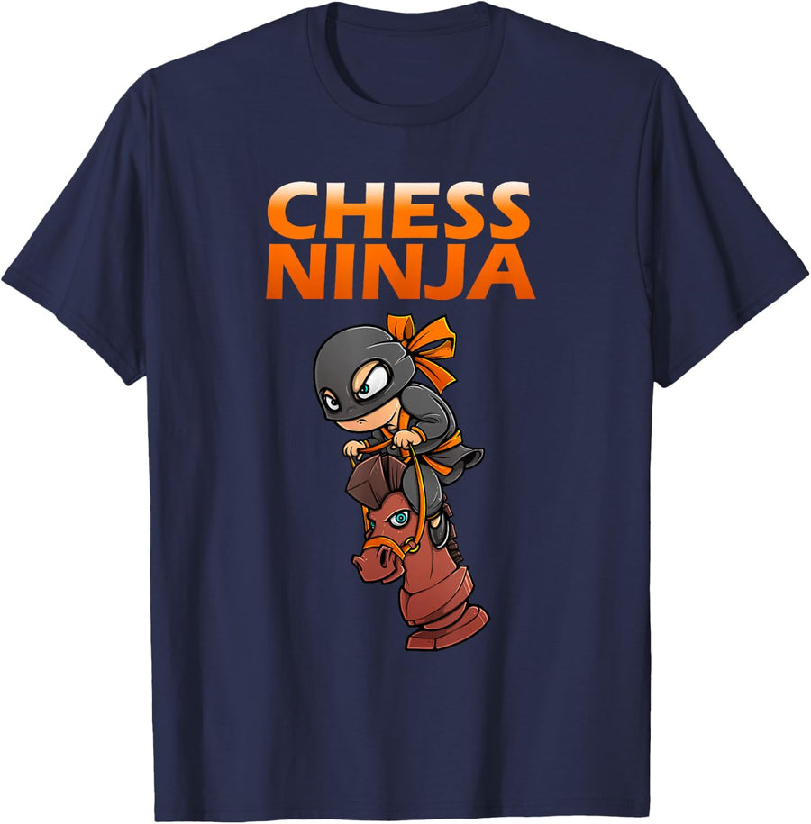 Chess Ninja Art for Kids Boys Girls Chess Player Chess Lover T-Shirt - Navy Blue