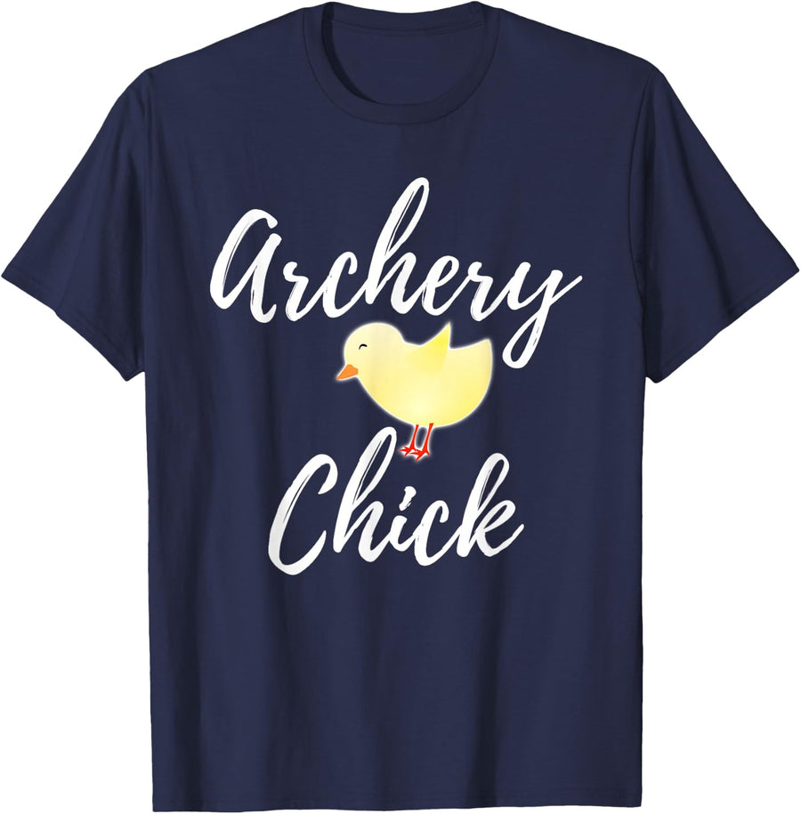Archery Chick Funny Chicken Pun Sport Women and Girls T-Shirt - Navy Blue