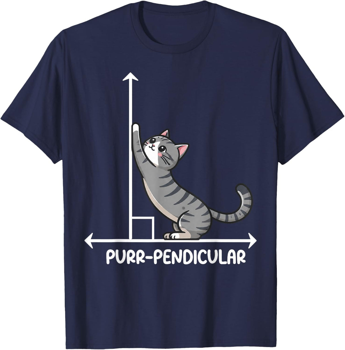 Purr-Pendicular Cat Math Geometry Teacher Mathematics Nerd T-Shirt - Navy Blue