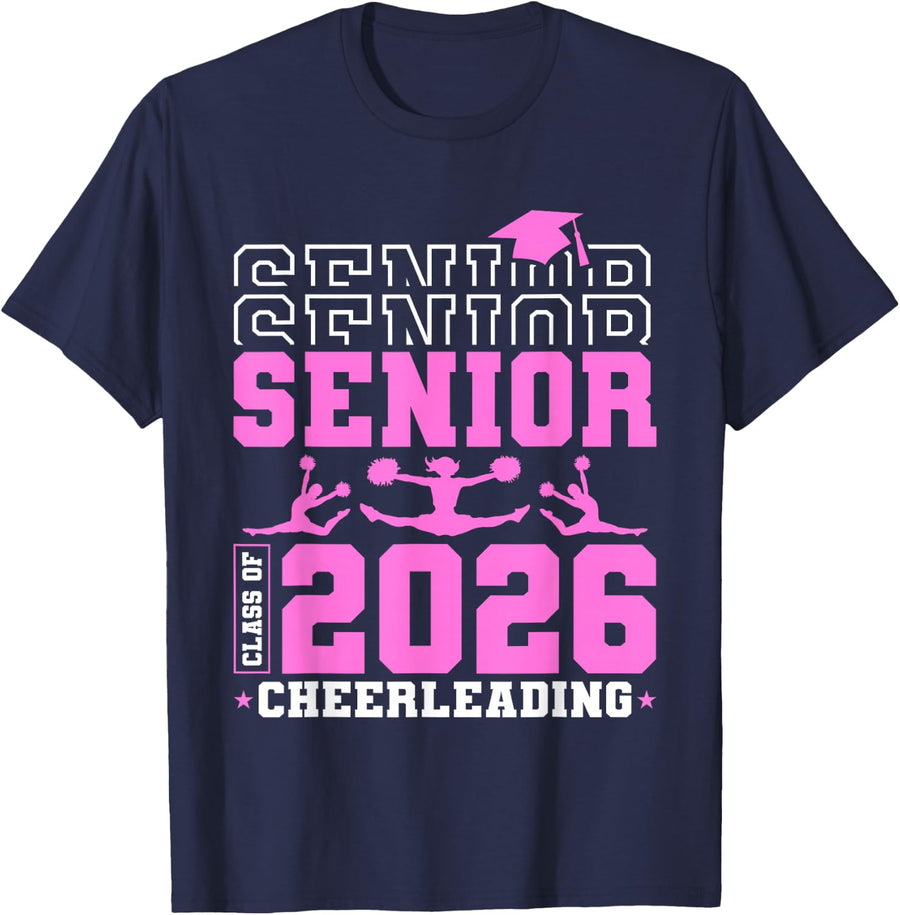 Cheer Senior 2026 Class Of 2026 Cheerleading Senior T-Shirt - Navy Blue