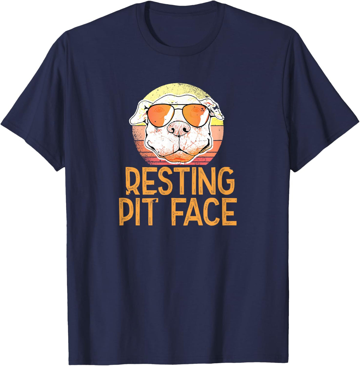 Pitbull With Sunglasses Owner Funny - Resting Pit Face T-Shirt - Navy Blue