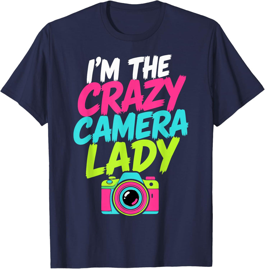 Funny Photography Camera Female Photographer T-Shirt - Navy Blue
