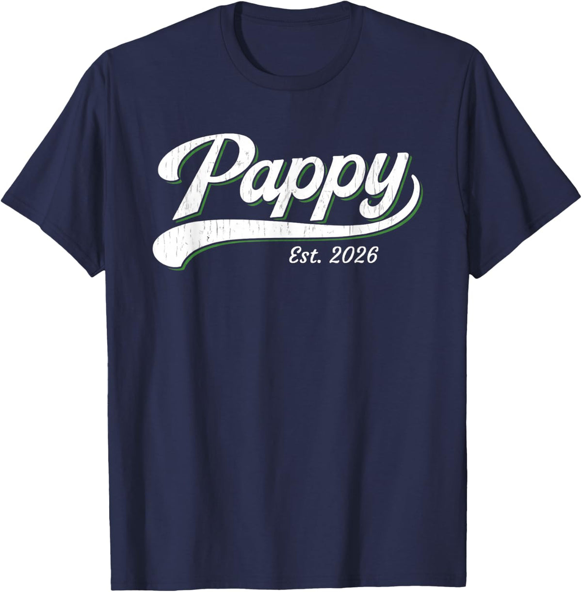 Pappy Est 2026 New Grandpa Vintage Script Design T-Shirt - Navy Blue