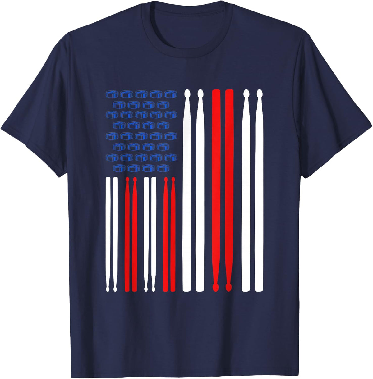 USA Flag Drummer Music Gift Drum Kit T-Shirt - Navy Blue