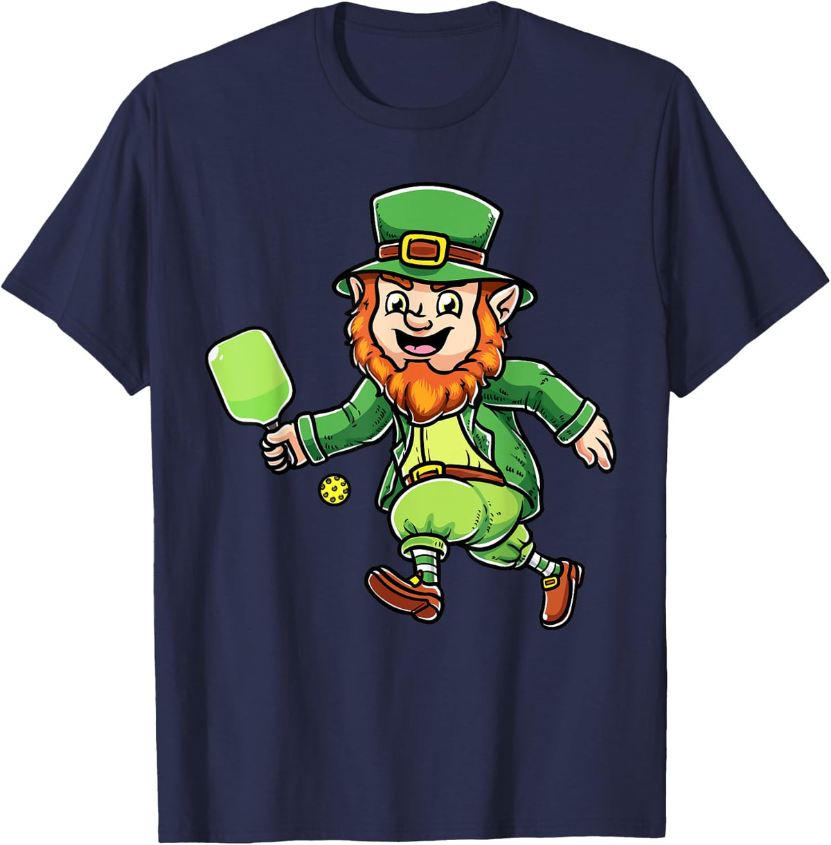 Pickleball Leprechaun St Patrick's Day Pickleball Player T-Shirt - Navy Blue