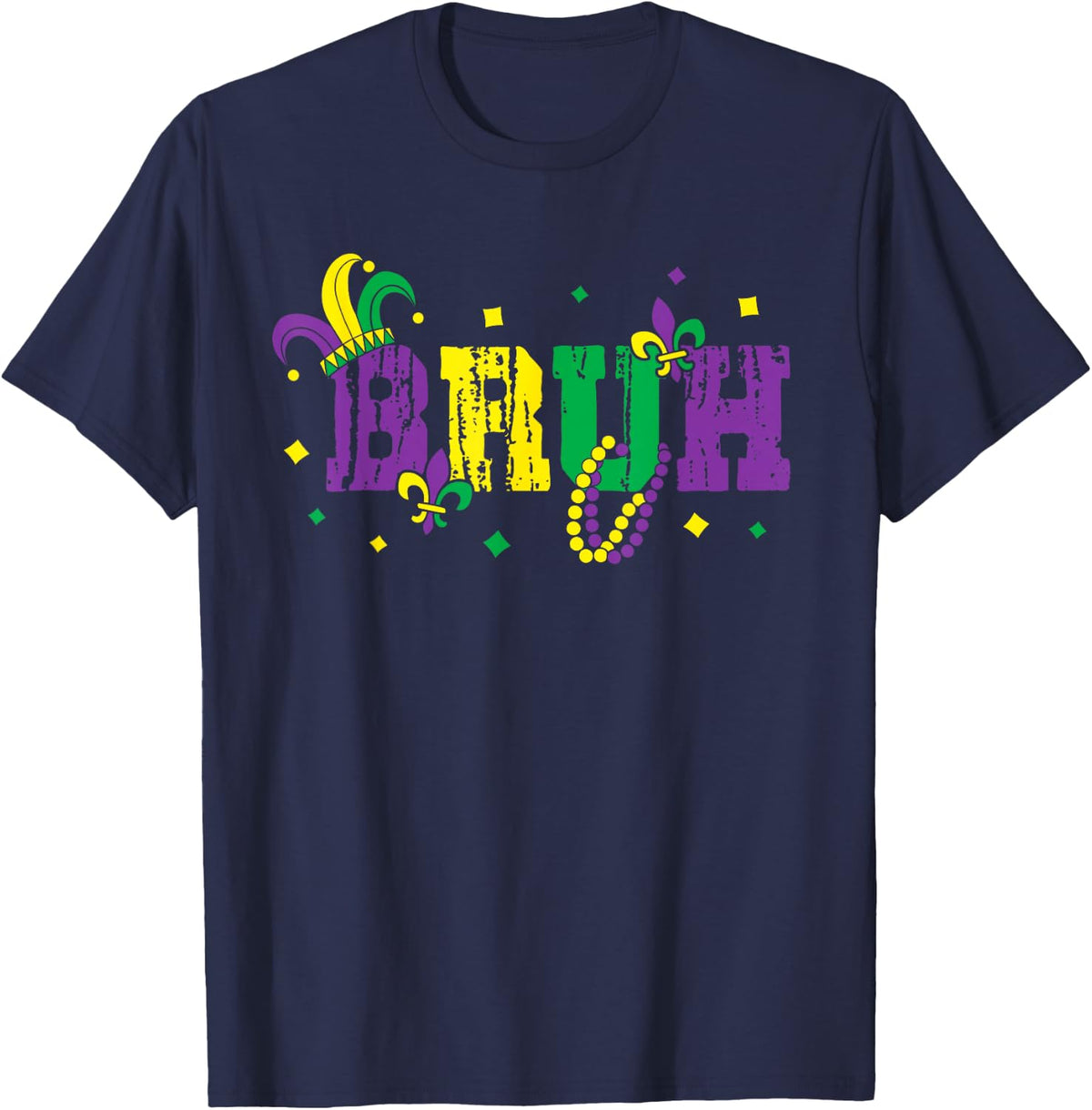 Funny Bruh Mardi Gras Carnival For Teens Boys Kids Bro Meme T-Shirt - Navy Blue
