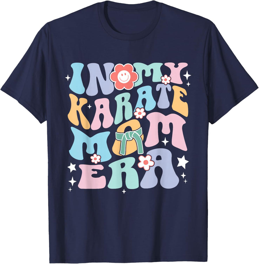 In My Karate Mom Era Groovy Martial Arts T-Shirt - Navy Blue