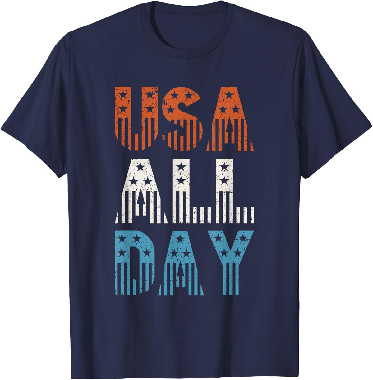 USA All Day American Pride Patriotic 4th of July Women Kids Men T-Shirt - Navy Blue