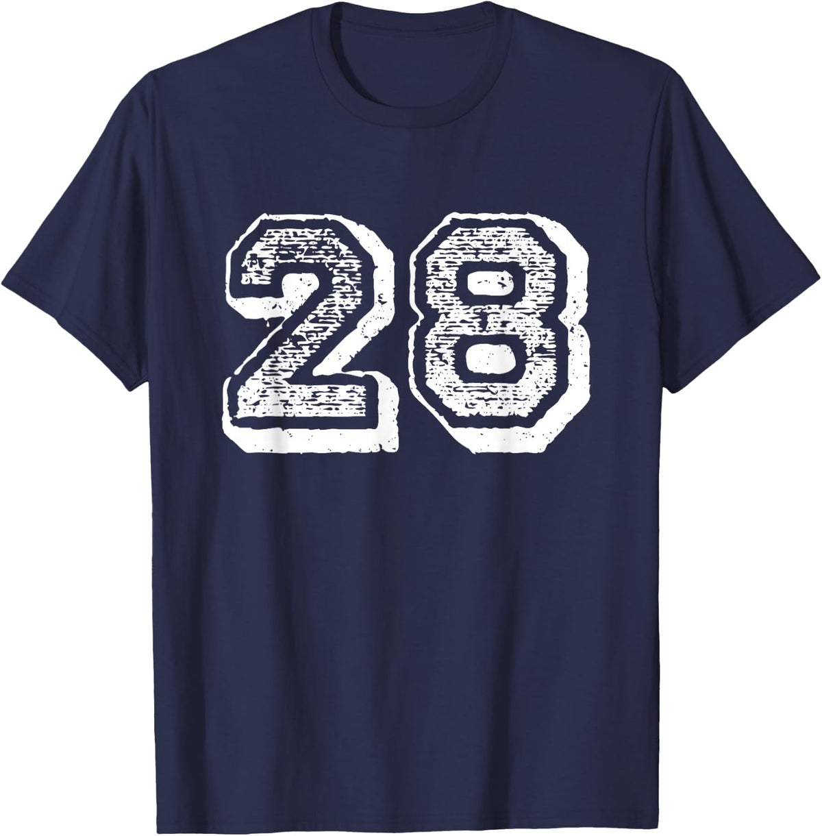 Number 28 Sports Jersey Player #28 Fan Front Print Vintage T-Shirt - Navy Blue