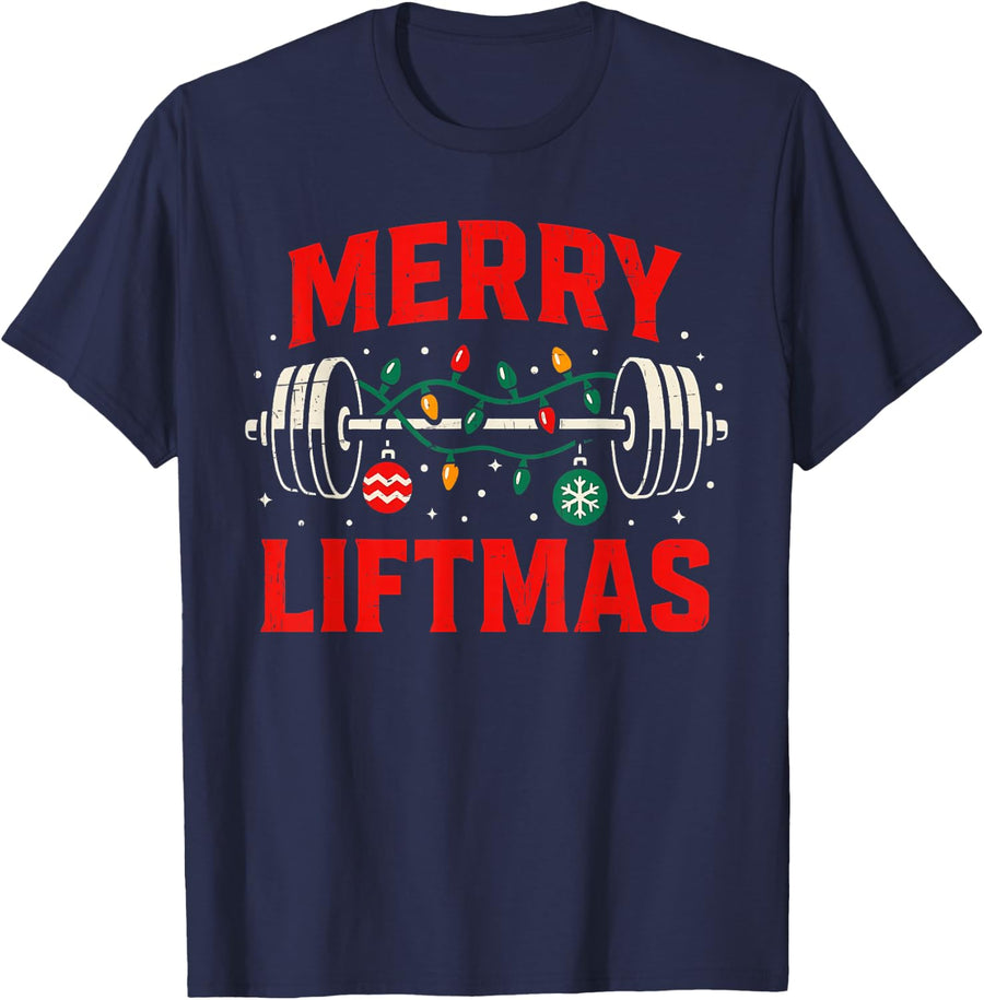 Merry Christmas Liftmas Weightlifter Fitness Family Matching T-Shirt - Navy Blue