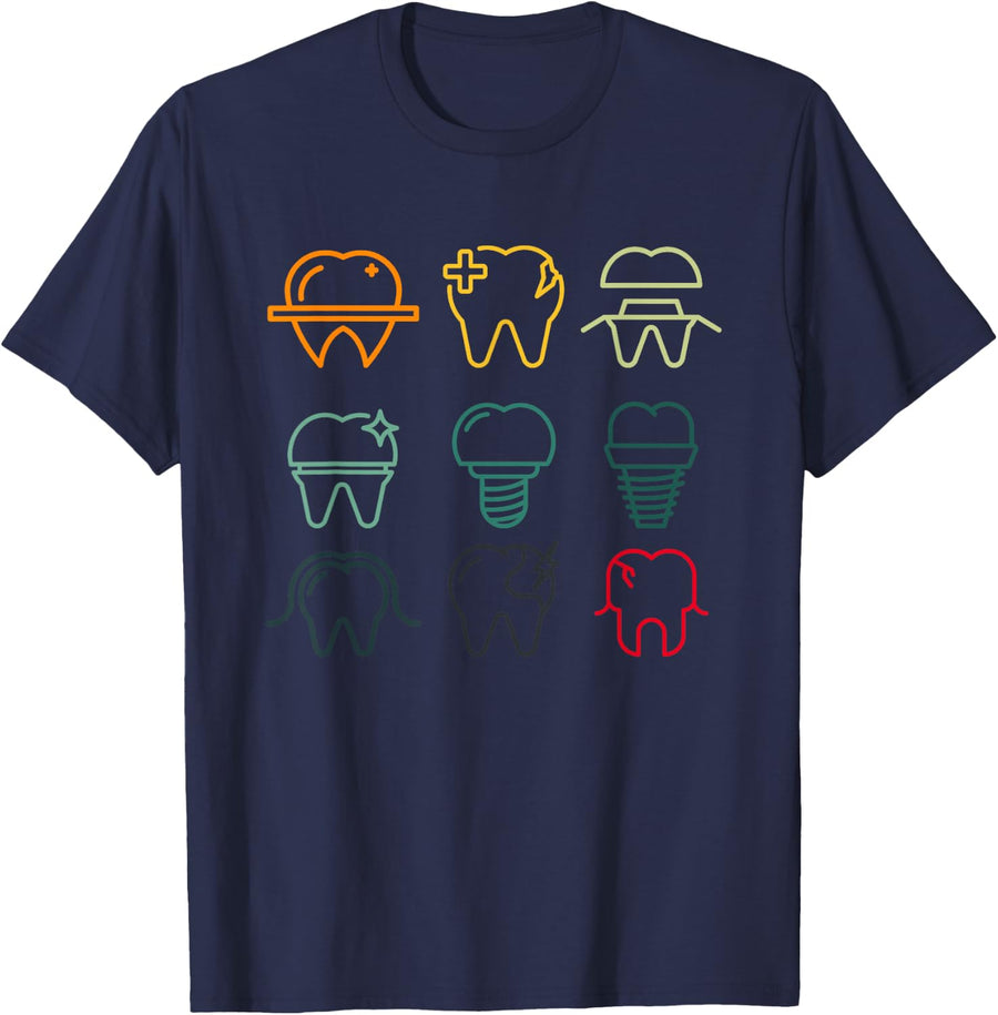 Retro Teeth Dentist Practice Dentistry Dental Aid T-Shirt - Navy Blue