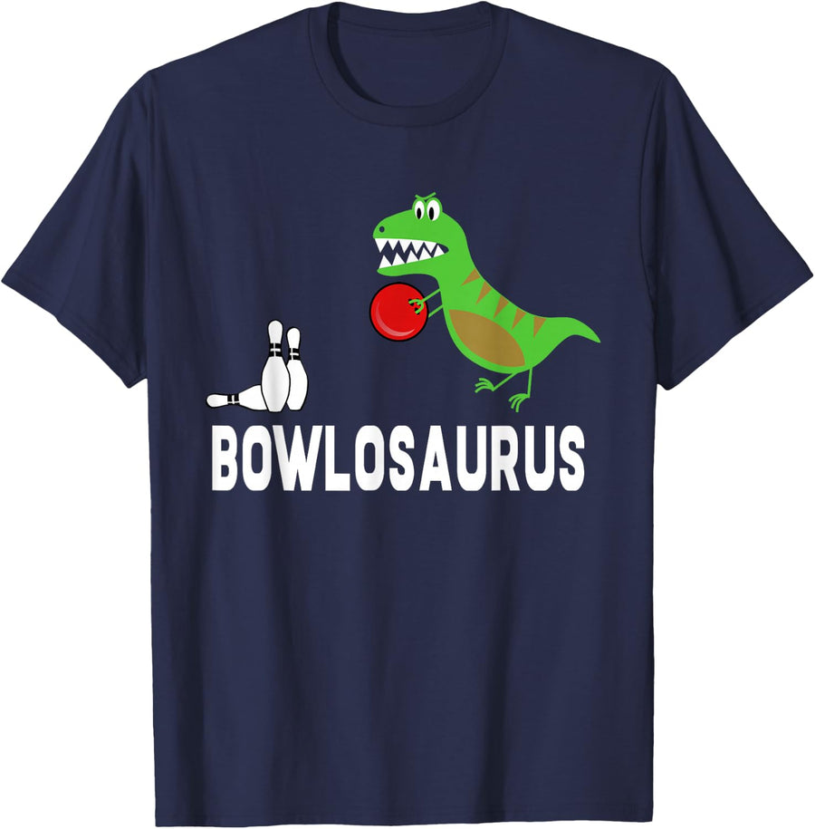 Funny Dinosaur Bowler T-Shirt - Dino Gift Idea - Navy Blue