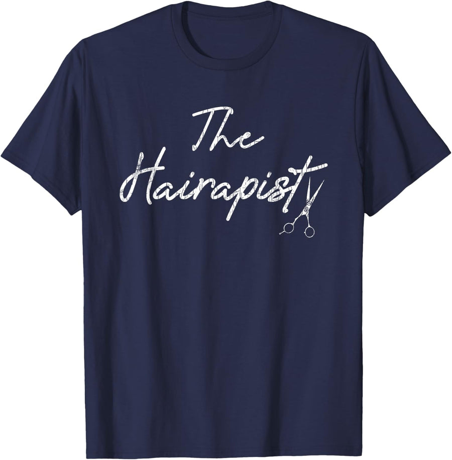 Hairapist Funny Hairdresser Hairstylist Barber Graphic T-Shirt - Navy Blue