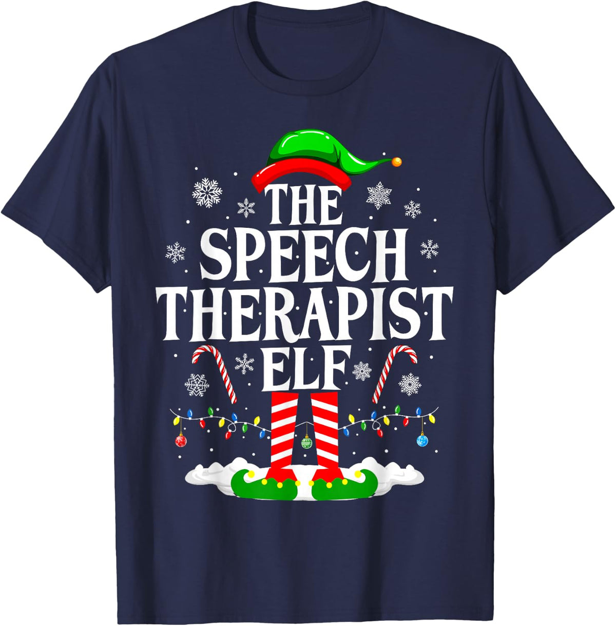 The Speech Therapist Elf Xmas Christmas Speech Therapy SLP T-Shirt - Navy Blue
