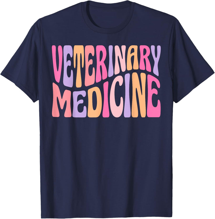 Veterinary Medicine Groovy Veterinarian Vet Tech Graduation T-Shirt - Navy Blue