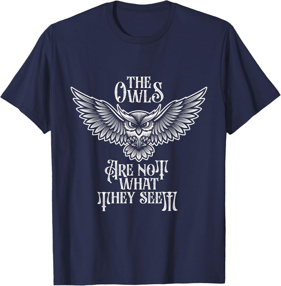 The Owls Are not What They Seem Mystical Birds Owls T-Shirt - Navy Blue