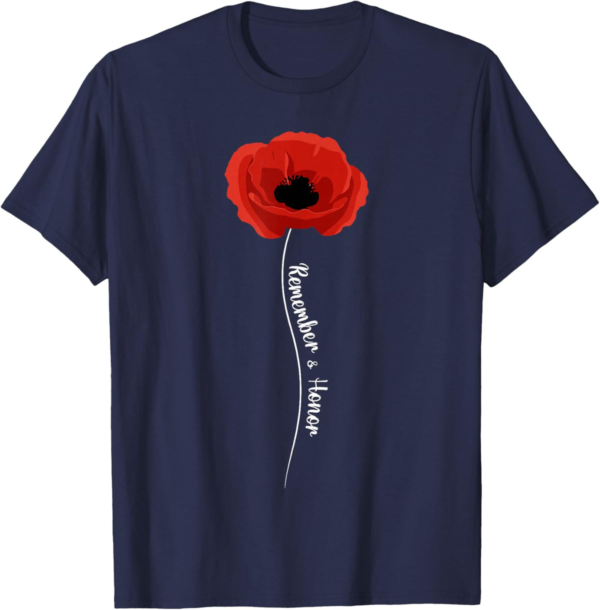 Remembrance Veterans Day Poppy Shirt, Honor & Remember T-Shirt - Navy Blue