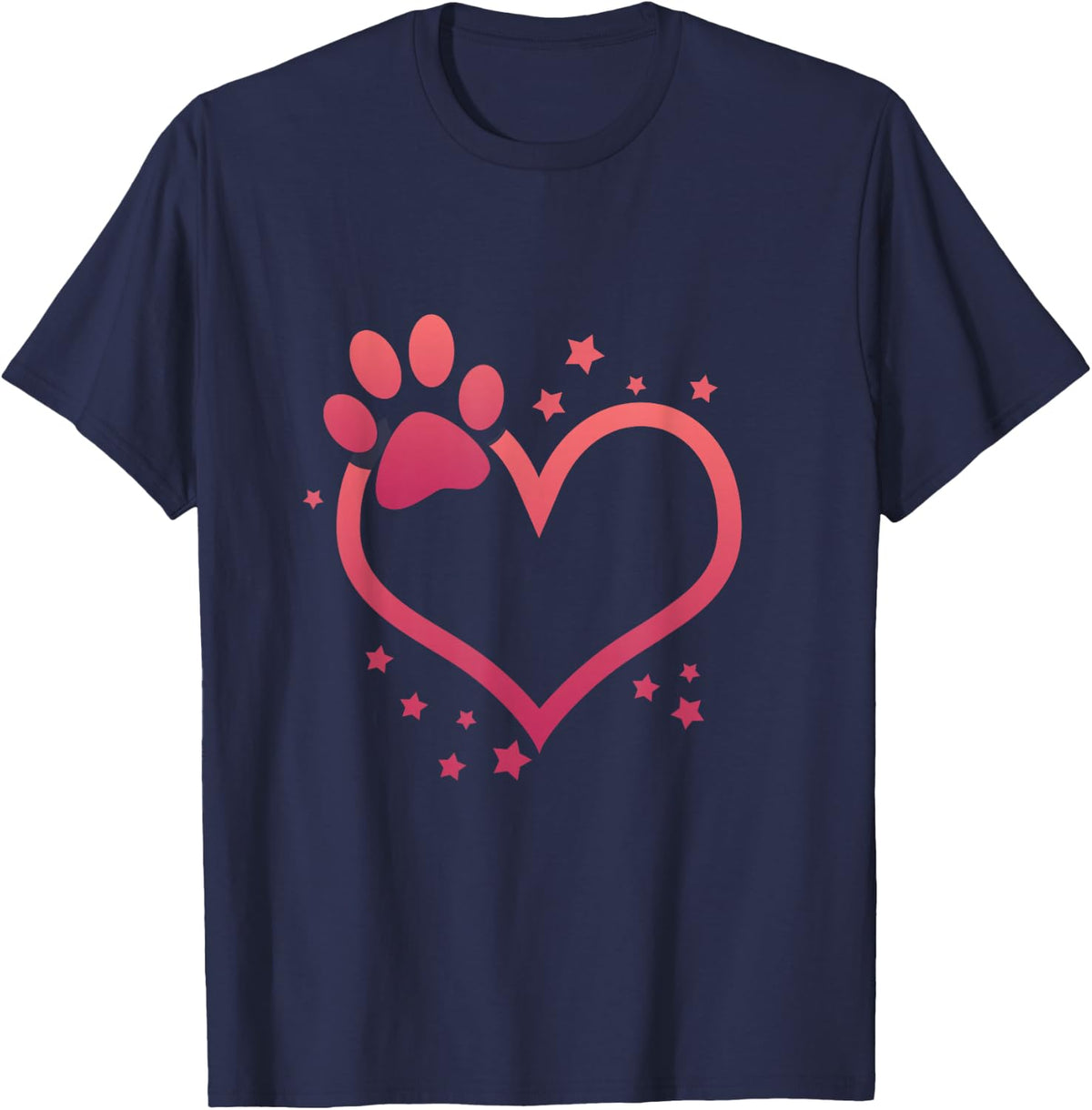 Pink Paw Print Heart Cute Dog Cat Love Valentines Day Men Women Girls Kids T-Shirt - Navy Blue