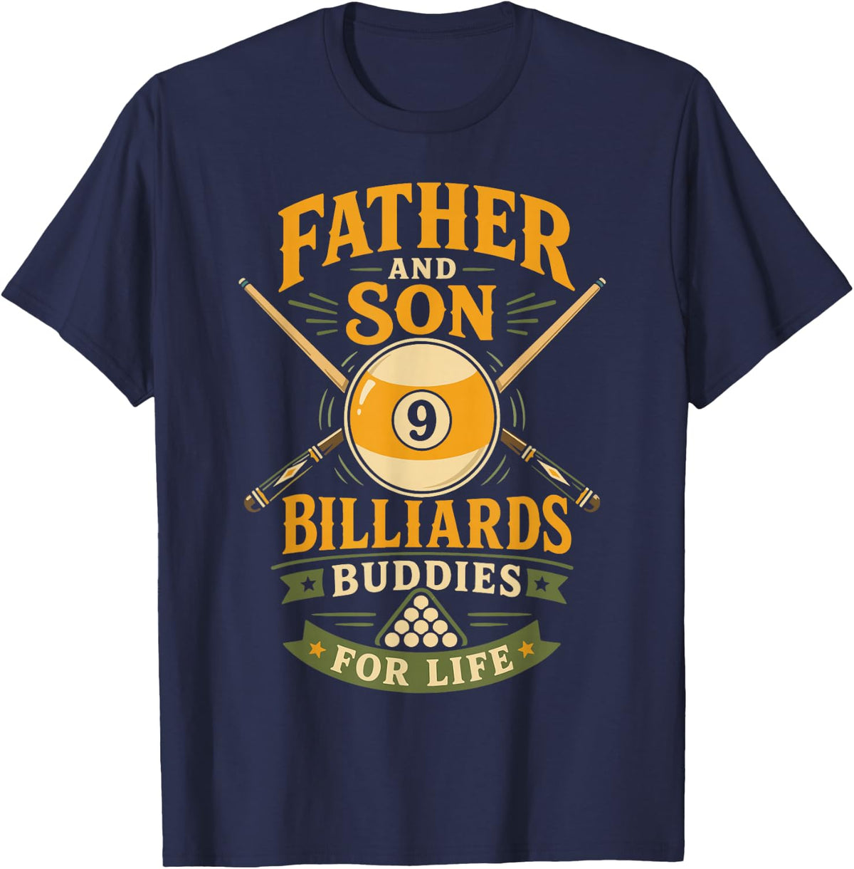 Billiards Pool Player Ball Dad Son Father and Son Billiards T-Shirt - Navy Blue