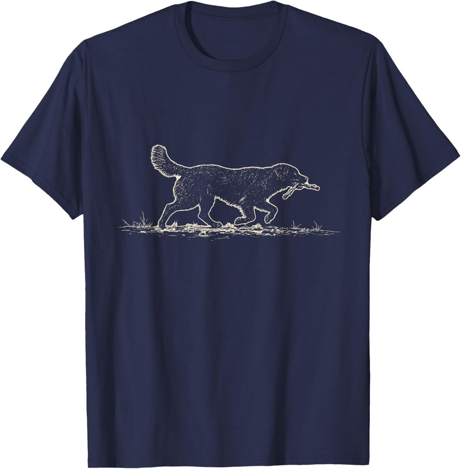 Vintage Nova Scotia Toller Stick Ink Drawing Dog Lover T-Shirt - Navy Blue