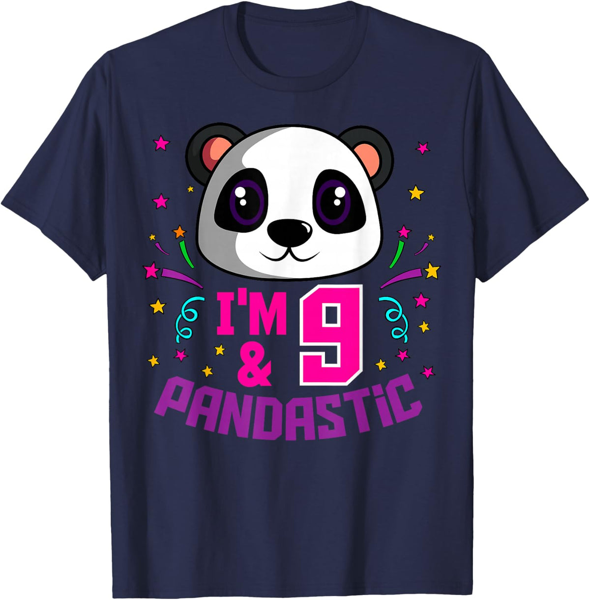 I'm 9 & Pandastic Birthday Party Panda Bday Celebration T-Shirt - Navy Blue
