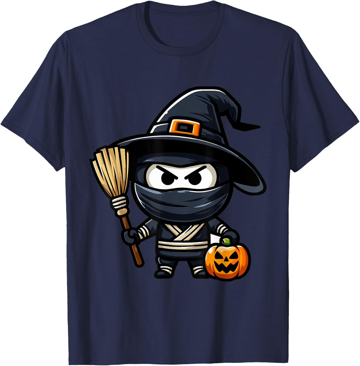 Scary Halloween Ninja Witch Hat Costume Spooky Season T-Shirt - Navy Blue