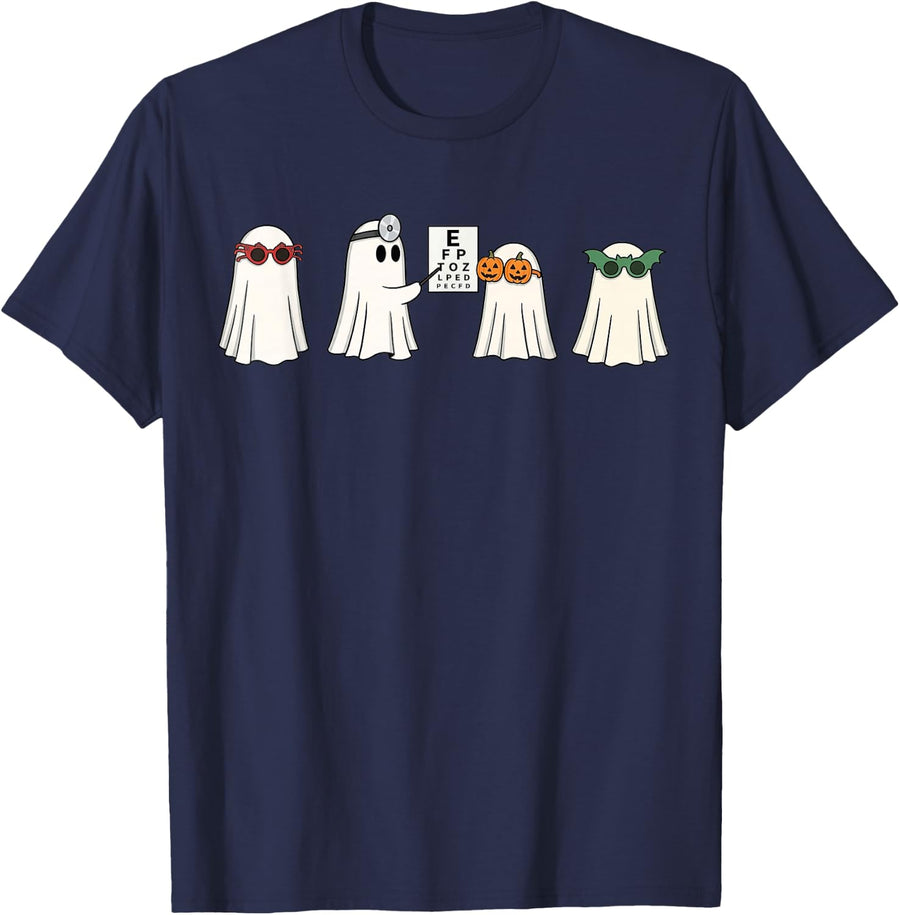 Cute Ghost Optometry Optician Halloween Spooky Optometrist T-Shirt - Navy Blue