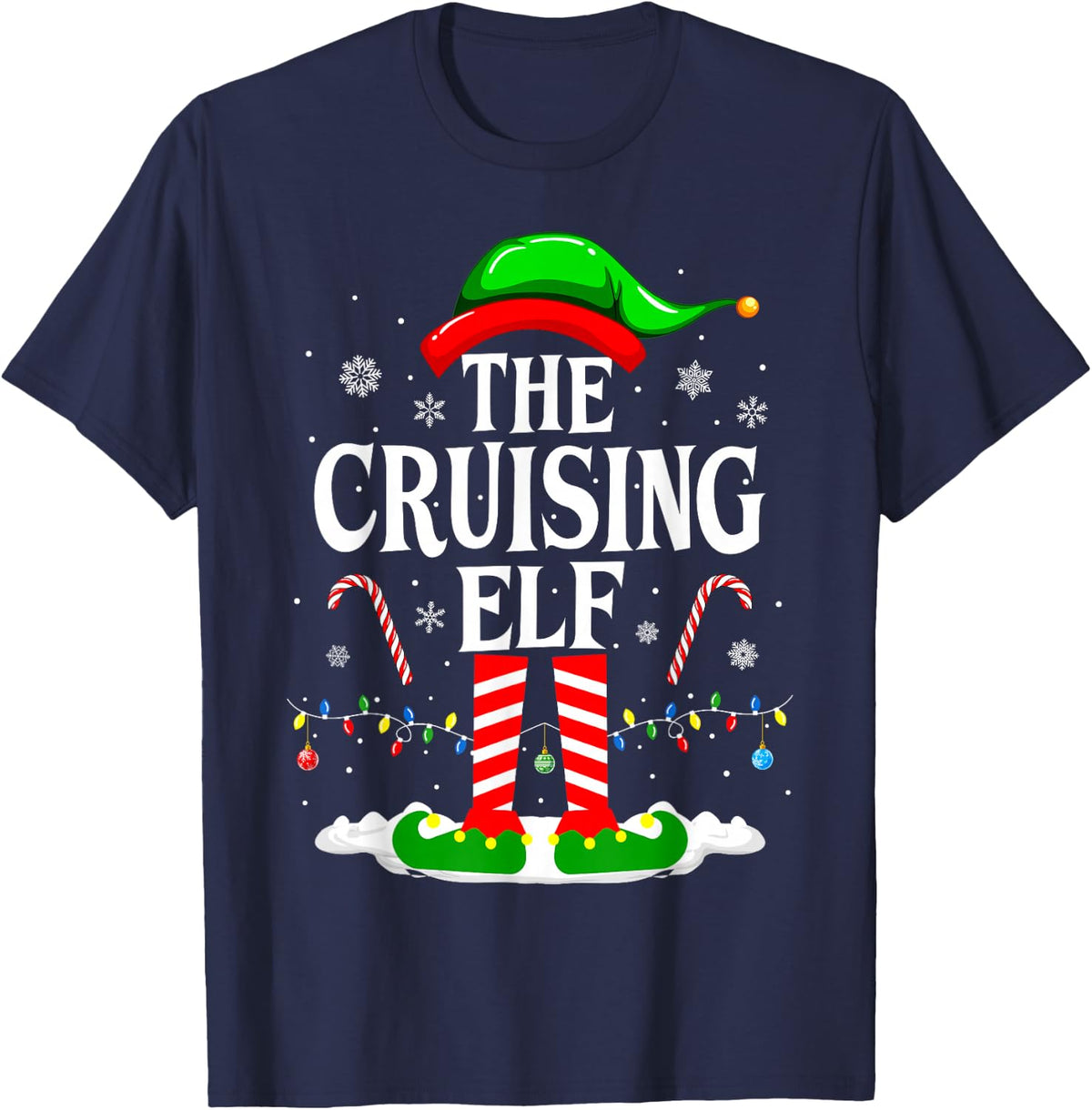 The Cruising Elf Xmas Funny Matching Family Cruise Christmas T-Shirt - Navy Blue