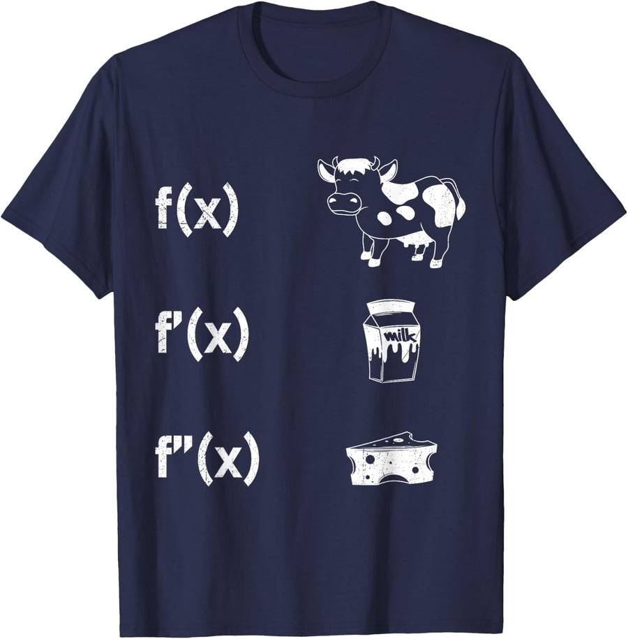 Mathelehrer Algebra Derivitungen Cow Milk Cheese Mathematician T-Shirt - Navy Blue