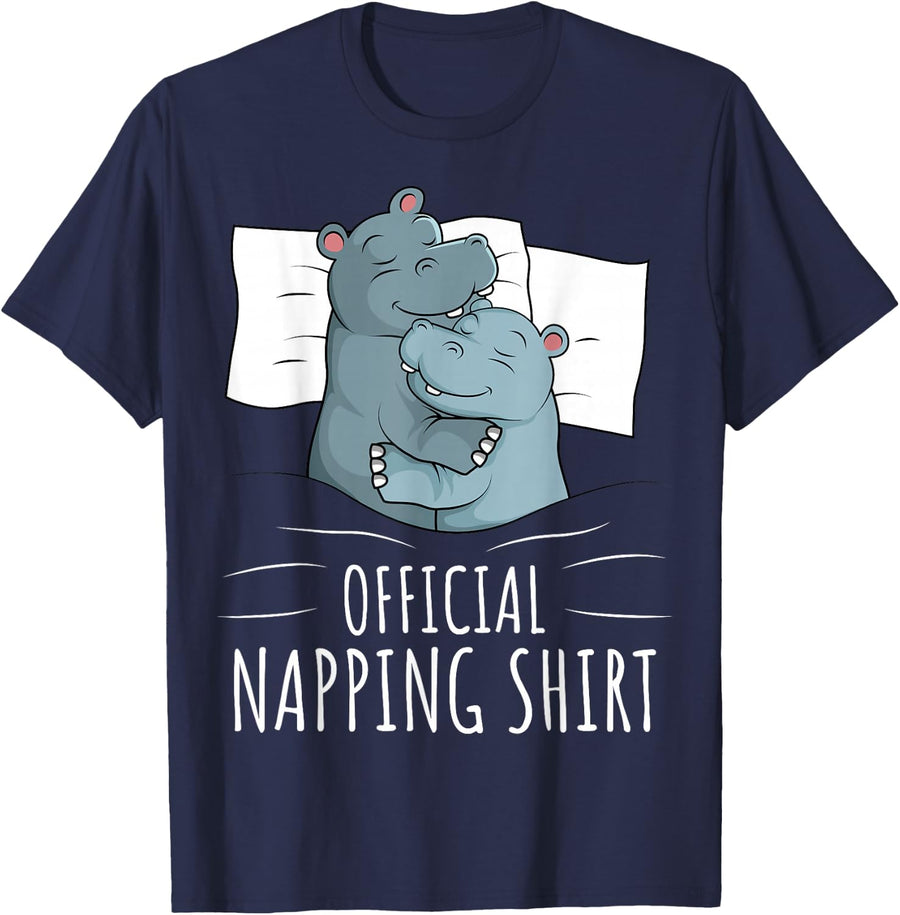 Sleeping Hippo Hippopotamus Official Napping T-Shirt - Navy Blue