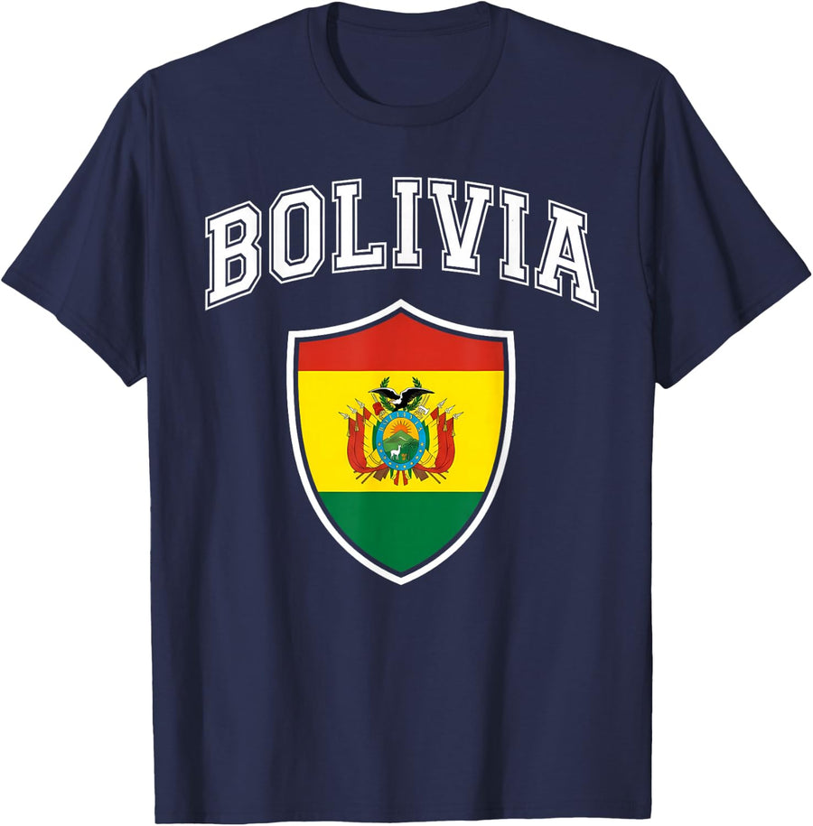 Bolivia Flag Shield Country Pride T-Shirt - Navy Blue