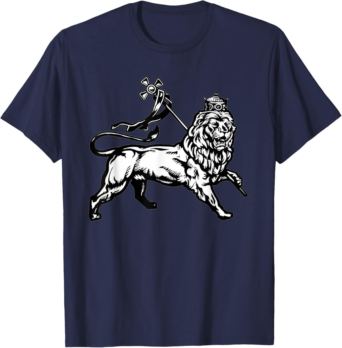Ethiopian Rasta gift Lion of Judah With Ethiopian Cross T-Shirt - Navy Blue