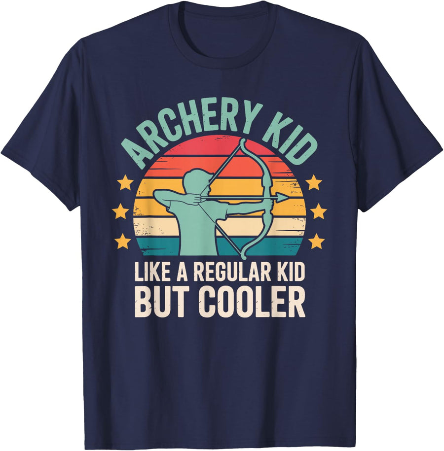 Cool Archery Art for Kids Boys Girls Bowhunting Archer Lover T-Shirt - Navy Blue
