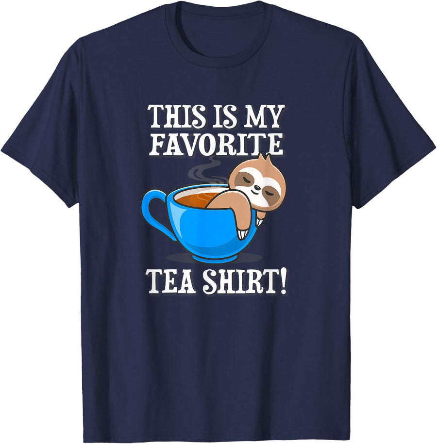 Funny Anime Design Kawaii Favorite Tea Shirt Sloth Lover T-Shirt - Navy Blue