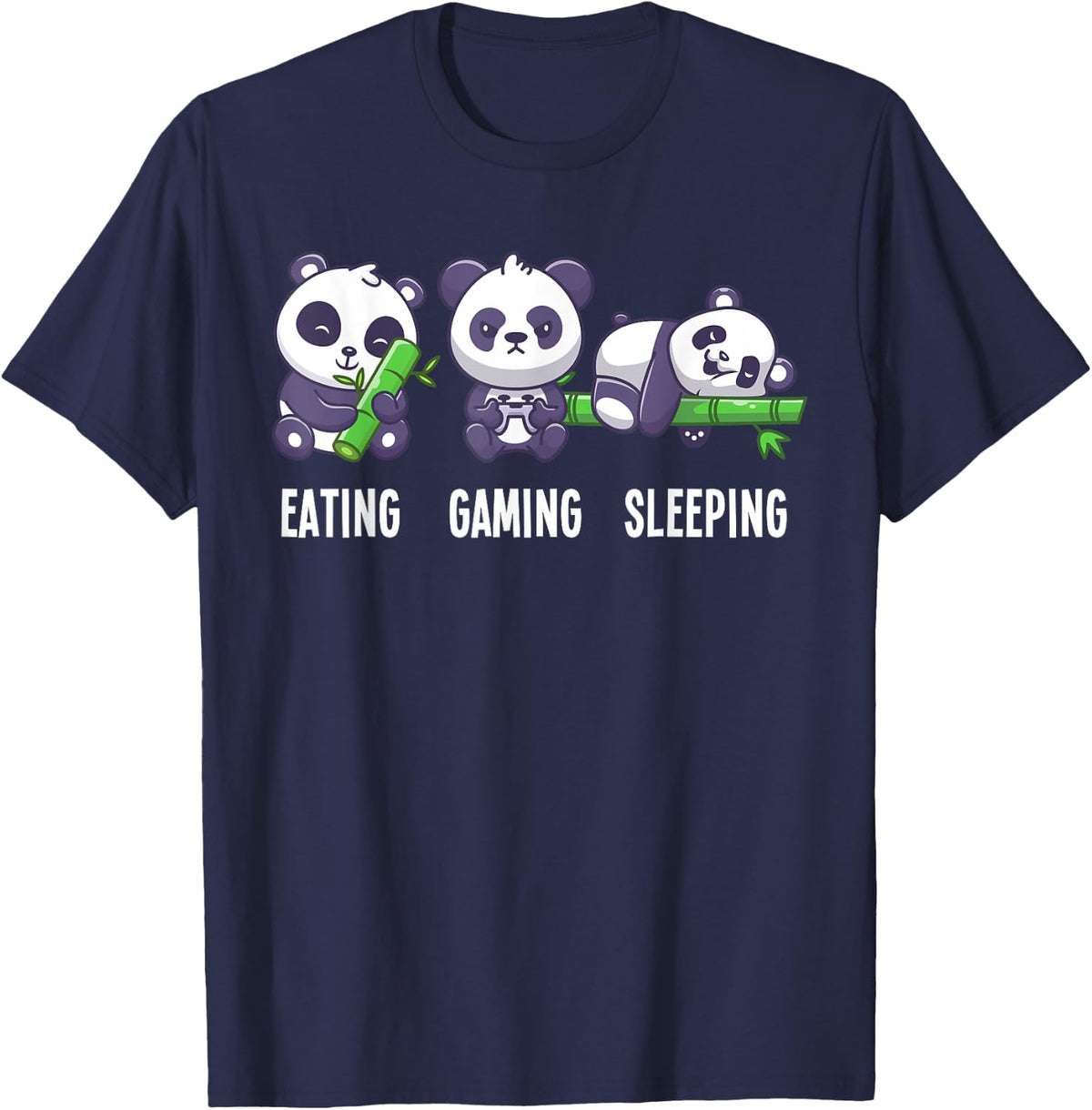 Gamer Panda Food Gaming Sleeping Gift for Gamers T-Shirt - Navy Blue