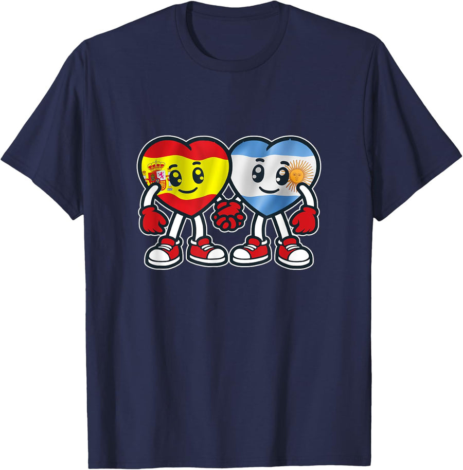 Spain and Argentina Hearts Friendship T-Shirt - Navy Blue