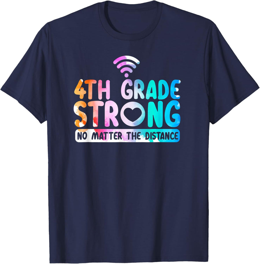 4th Grade Strong No Matter Wifi The Distance T-Shirt - Navy Blue