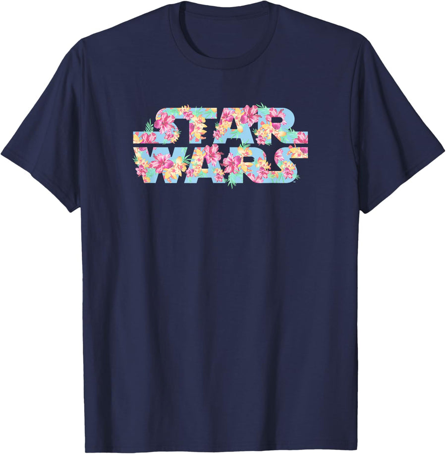 Star Wars Easter Floral Pink & Orange Blooming Logo T-Shirt - Navy Blue
