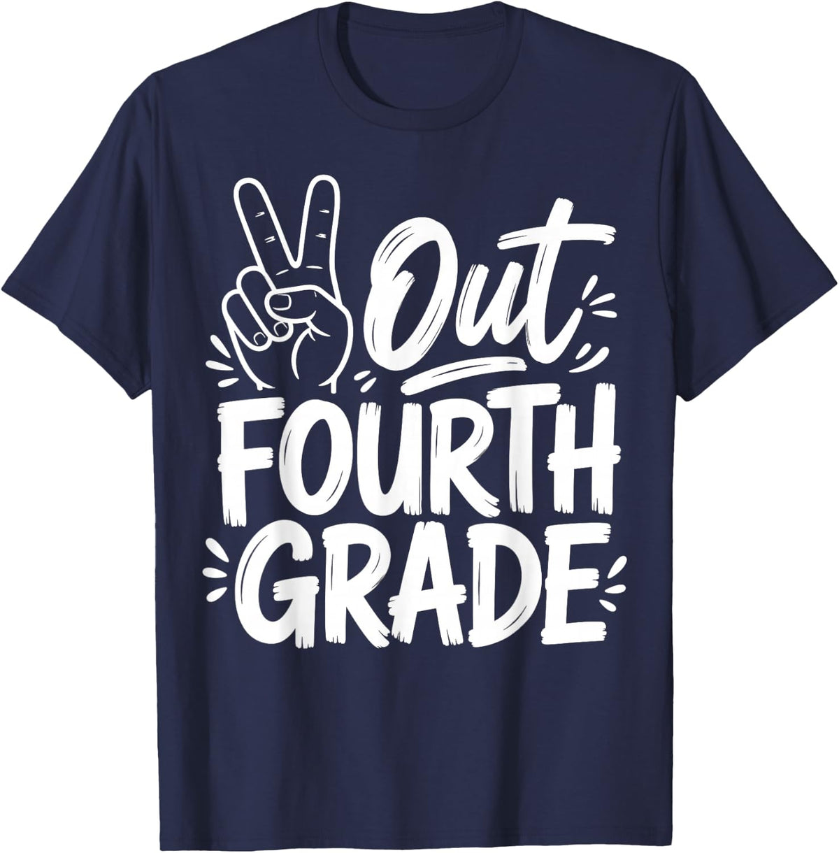 Out Fourth Grade Last Day of School Brush Script Kids T-Shirt - Navy Blue