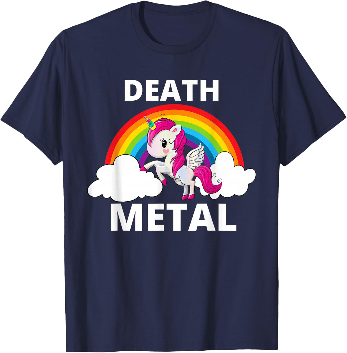 Death Metal Unicorn Rainbow Heavy Metal T-Shirt - Navy Blue