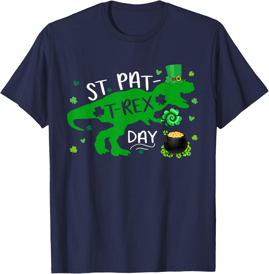 Happy St Pat Trex Day Dino St Patricks Day Toddler Boys Gift T-Shirt - Navy Blue