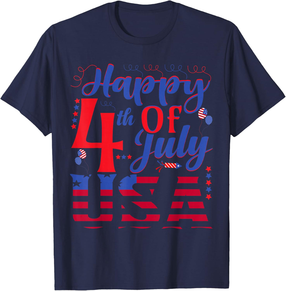 Happy 4th Of July USA T-Shirt - Navy Blue