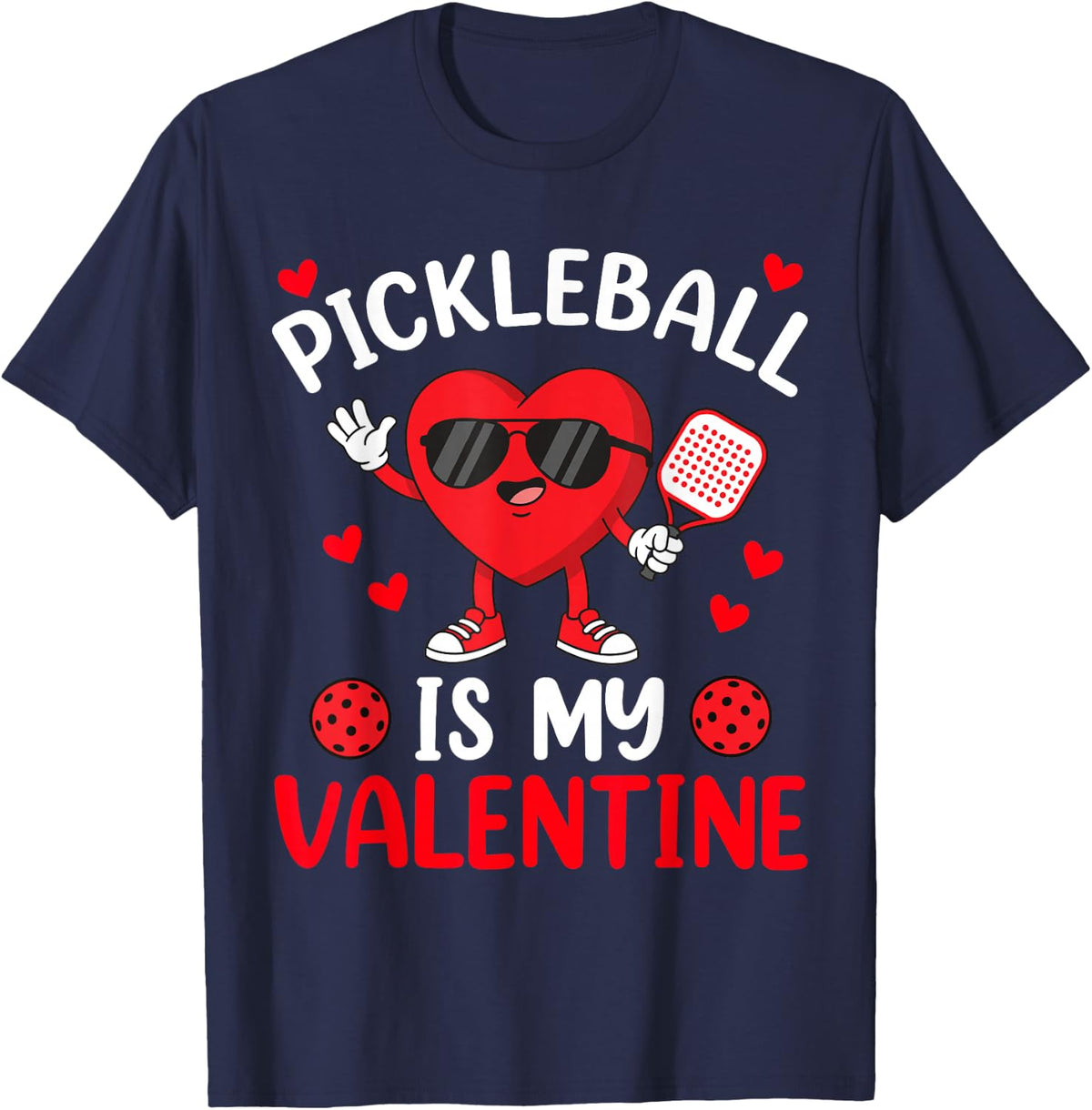 Women Pickleball Valentine Day Heart Love Girl Pickle Ball T-Shirt - Navy Blue