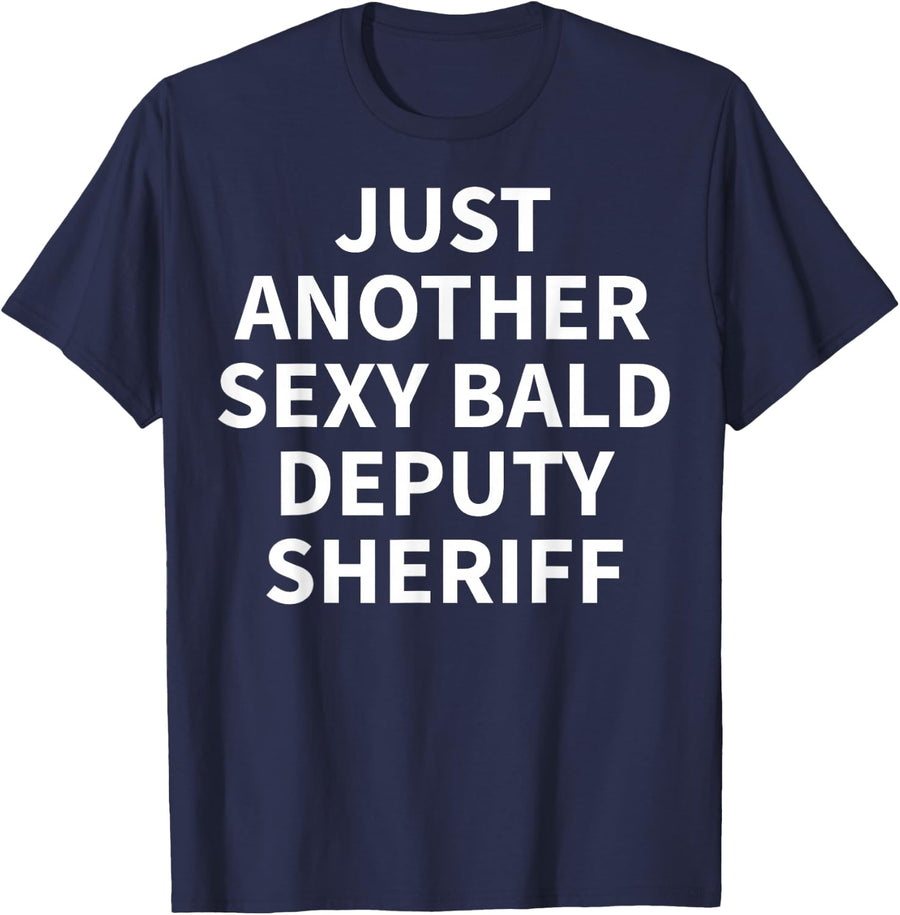 Deputy Sheriff Apparel | Funny Bald Sheriffs Design T-Shirt - Navy Blue
