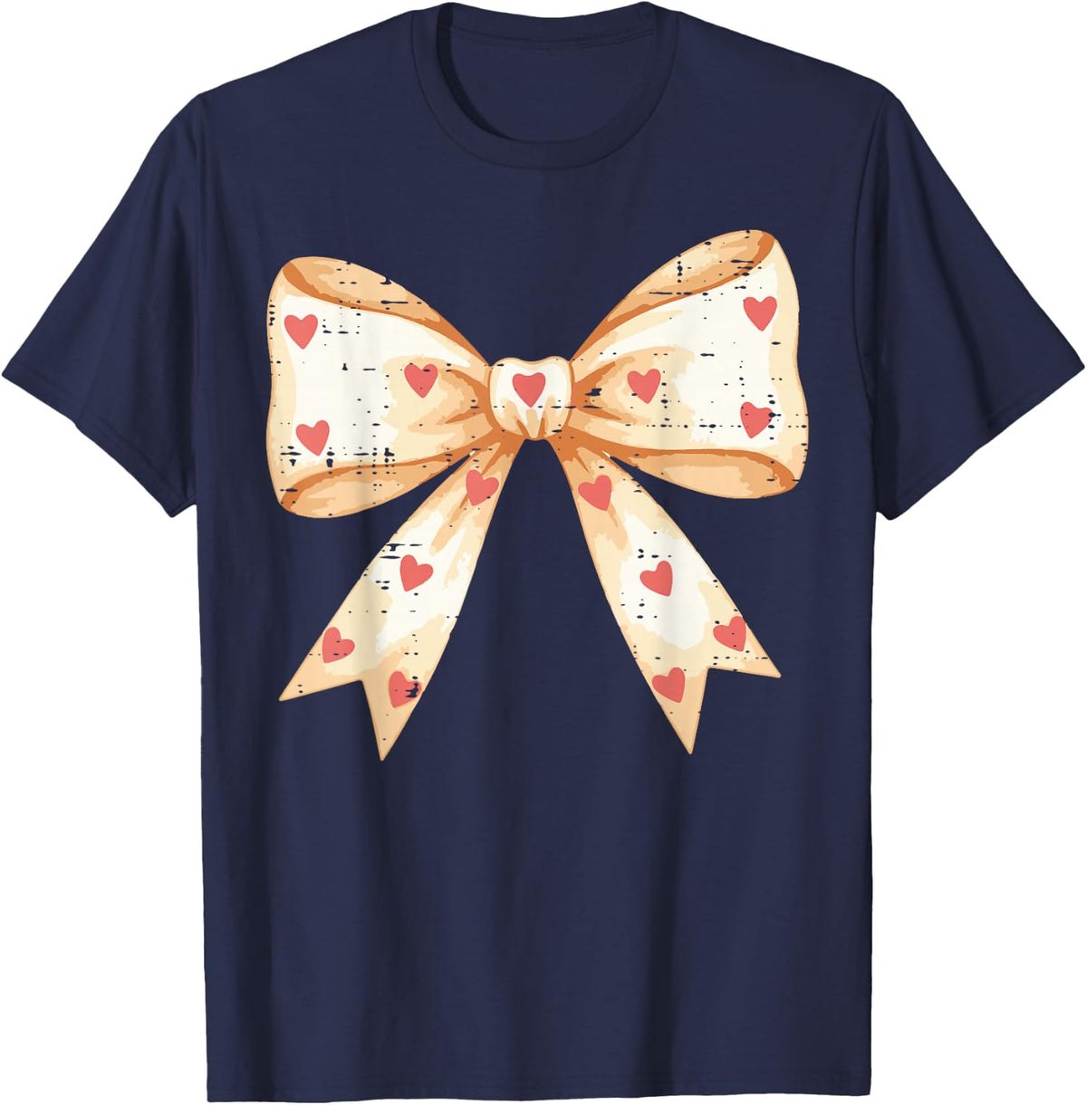 Valentines Day Coquette Bow Hearts Ribbon Girls Kids Women T-Shirt - Navy Blue