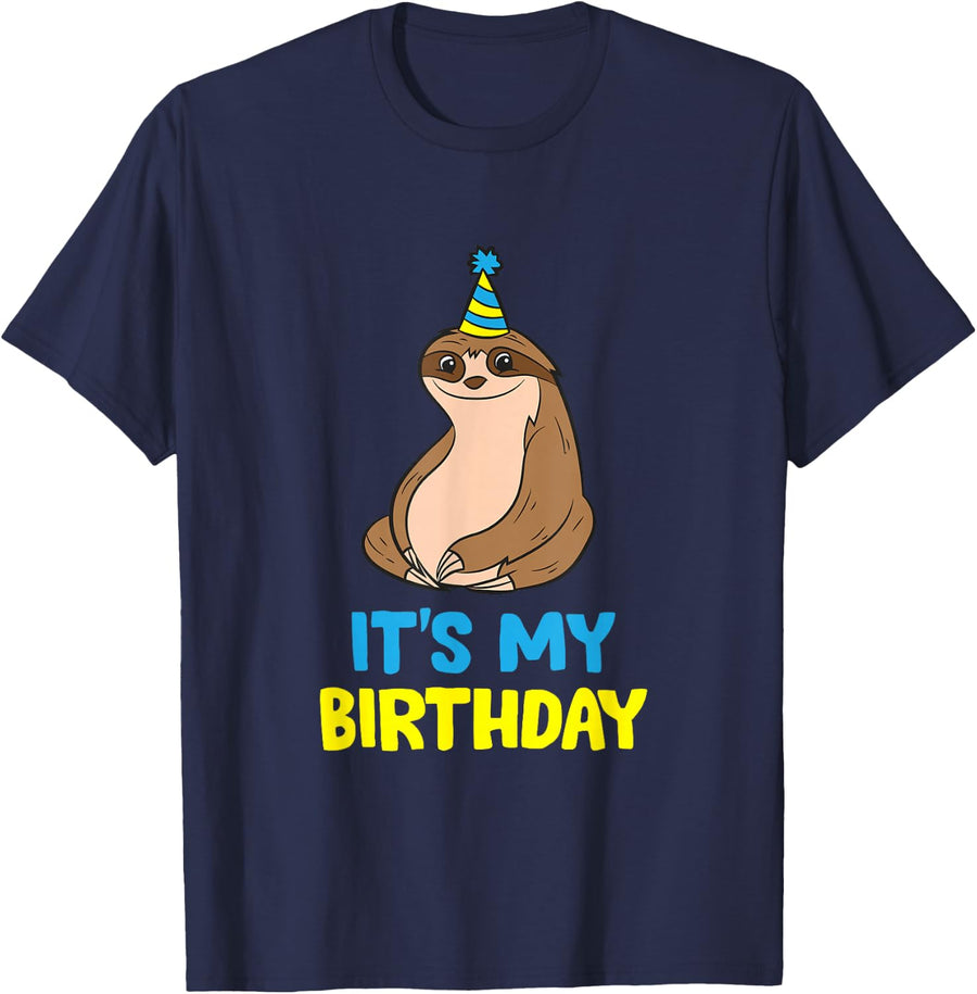 Sloth Birthday Party Love Sloths Kids Sloth It's My Birthday T-Shirt - Navy Blue