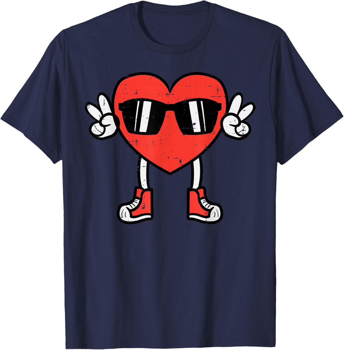 Valentines Day Heart Peace Groovy Boys Girls Kids Men Women T-Shirt - Navy Blue