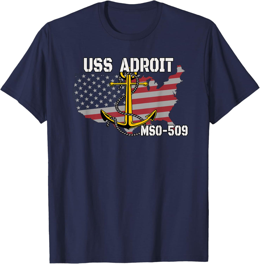 USS Adroit MSO-509 Minesweeper Warship Veterans Day Father T-Shirt - Navy Blue