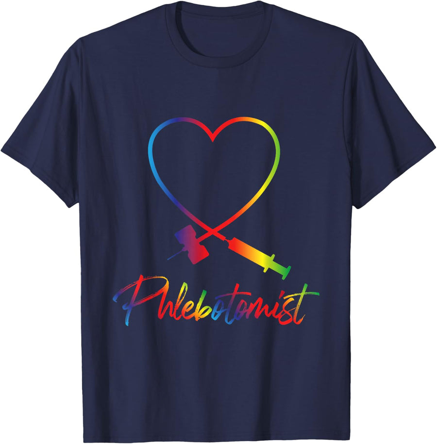 Phlebotomist - Needle Heart Health Worker Phlebotomy T-Shirt - Navy Blue
