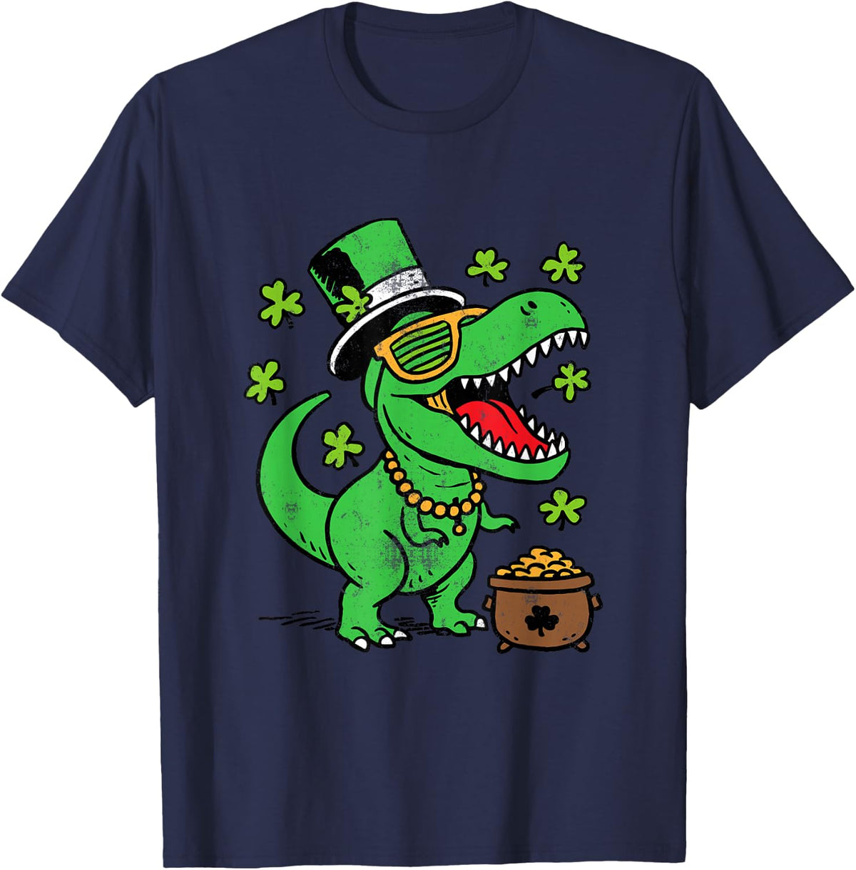 St Patricks Day Dinosaur Saint Pattys Trex Boys Kids Toddler T-Shirt - Navy Blue
